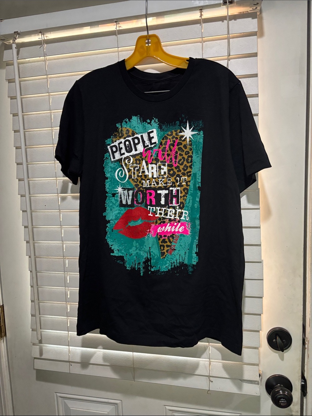 Source Unknown Black Graphic Tee with Turquoise, Leopard & Pink Accents